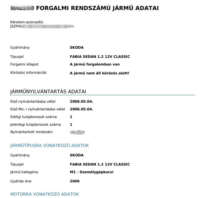 Gépjármű lekérdezés 2020 - az ügyfélkapu nkh lekérdezés eredménye.